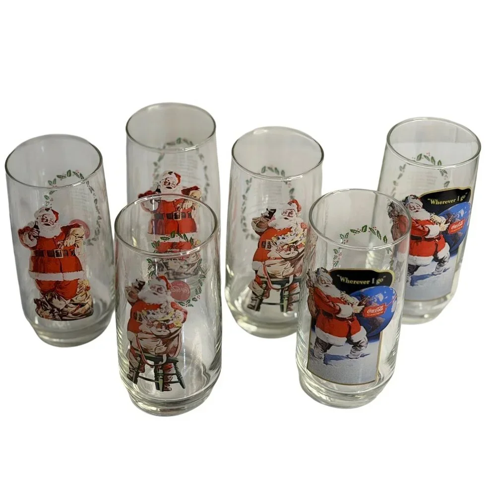 VTG Coca-Cola Christmas Haddon Sundblom Santa Glasses Series 2 Set of 6 Tumblers
